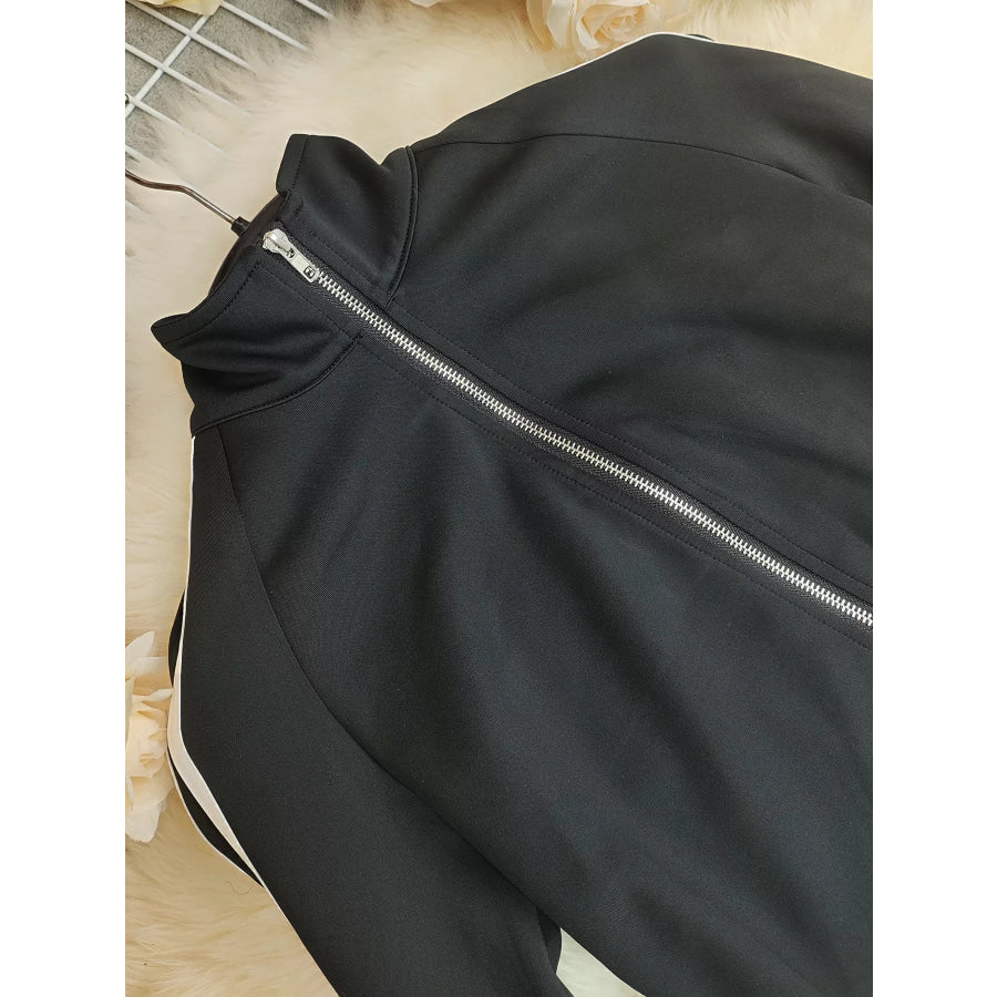 Striped Zip Up Top and Pants Set Apparel and Accessories