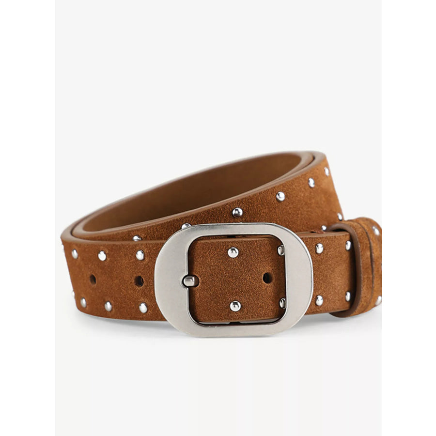 Studded Adjustable Belt Brown / ONESIZE Apparel and Accessories