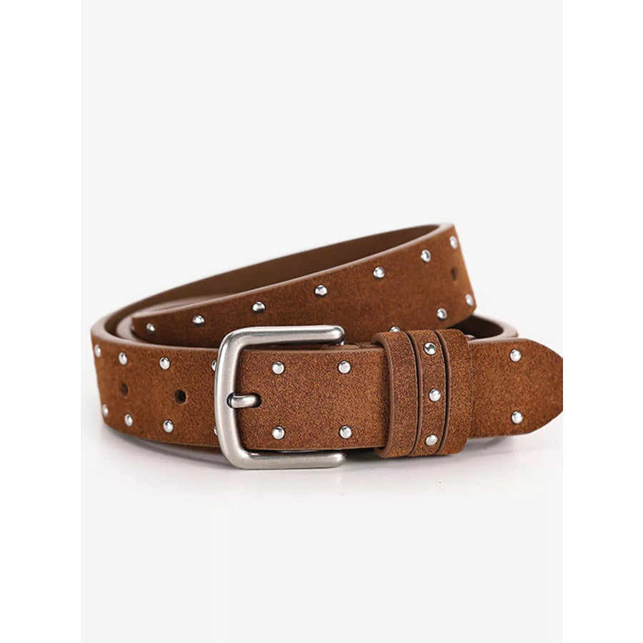 Studded Adjustable Buckle Belt Brown / ONESIZE Apparel and Accessories