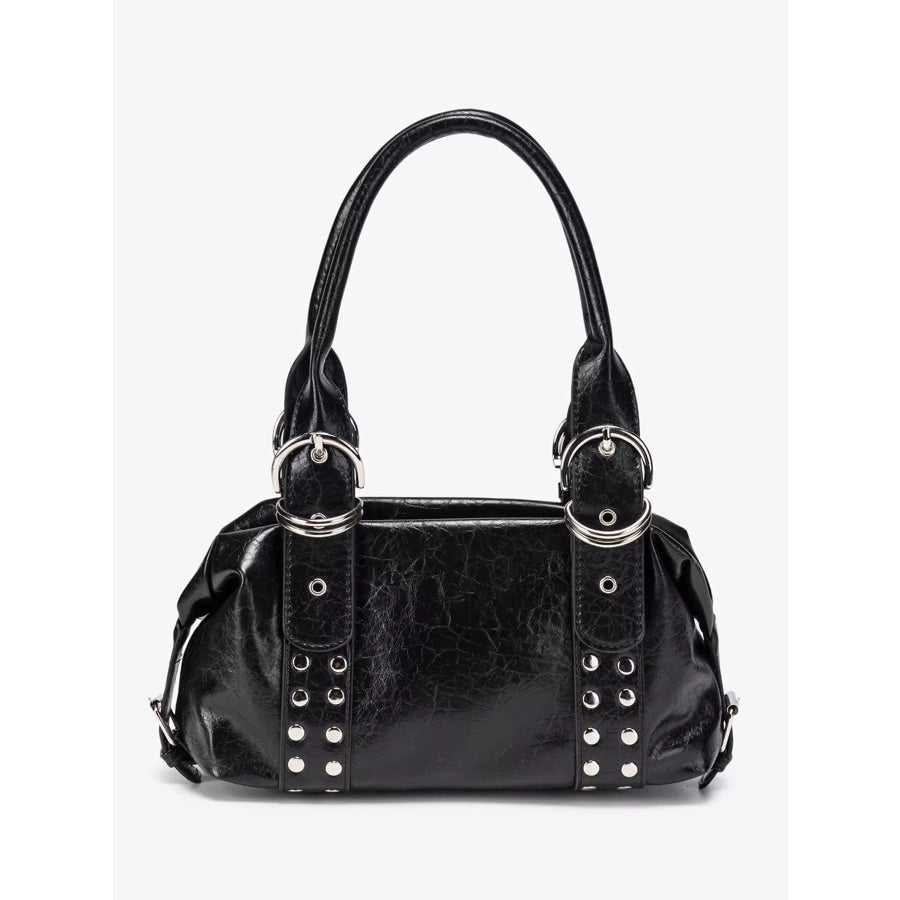 Studded Buckle Accent Handbag Black / One Size Apparel and Accessories