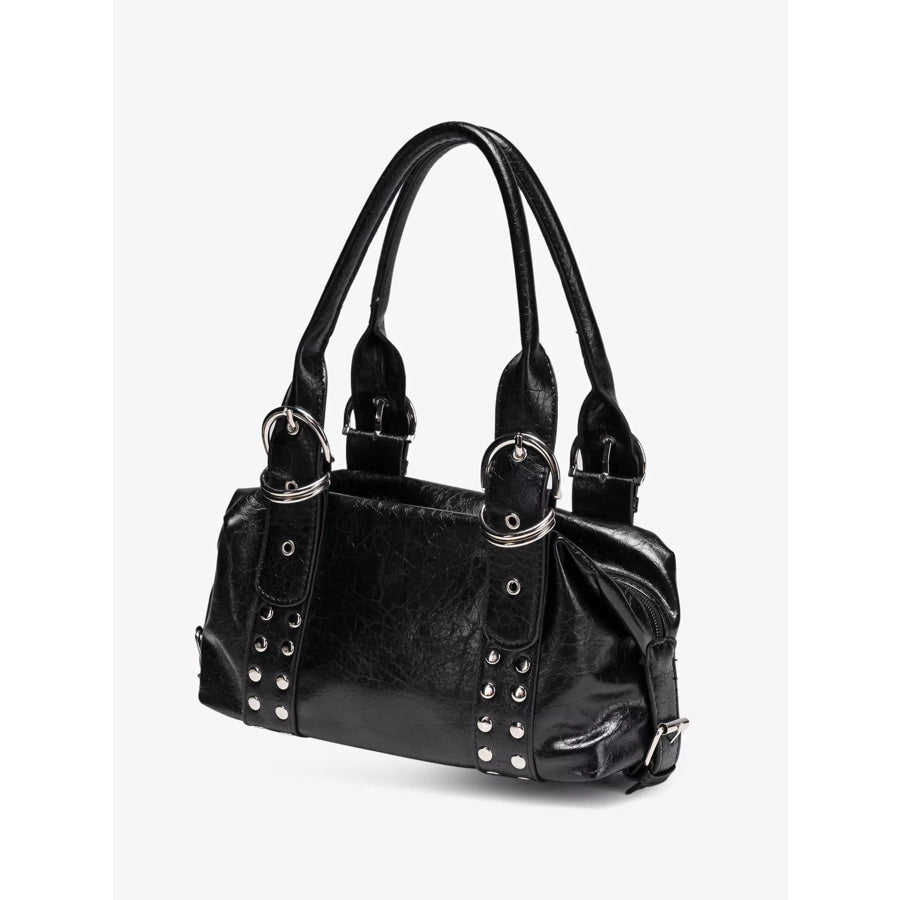 Studded Buckle Accent Handbag Black / One Size Apparel and Accessories