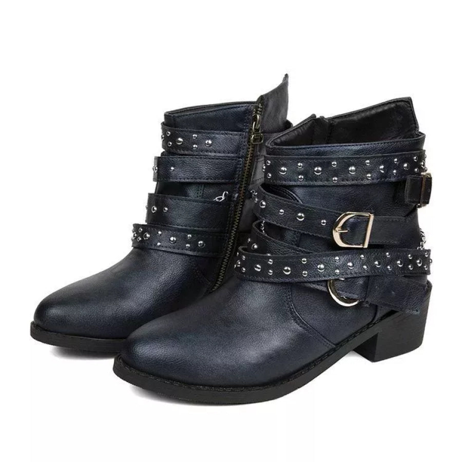 Studded Buckle Ankle Boots Apparel and Accessories