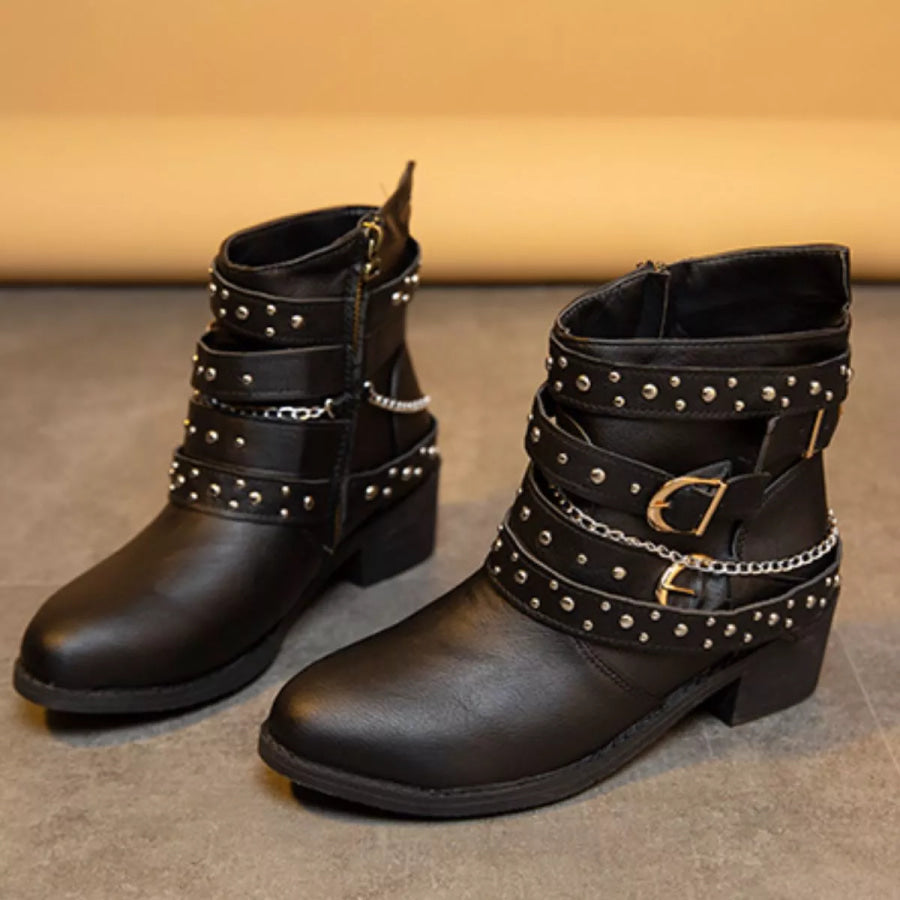 Studded Buckle Ankle Boots Apparel and Accessories
