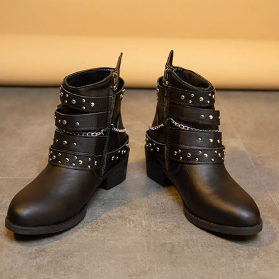 Studded Buckle Ankle Boots Black / 35 Apparel and Accessories