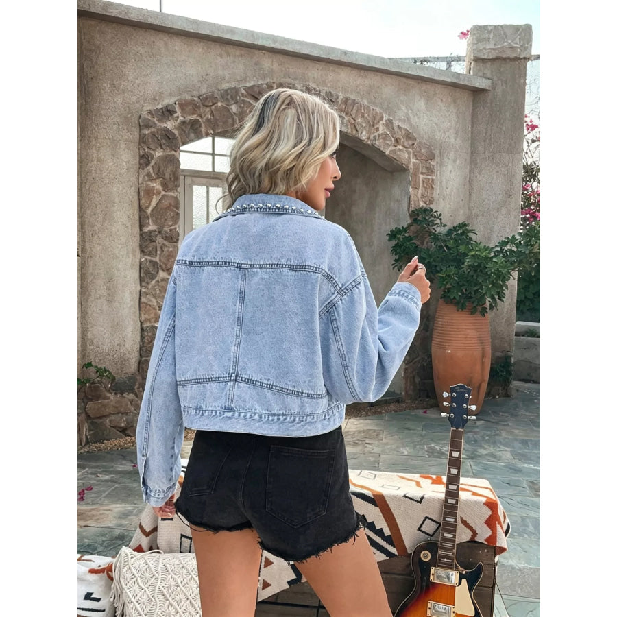 Studded Button Up Denim Jacket Apparel and Accessories
