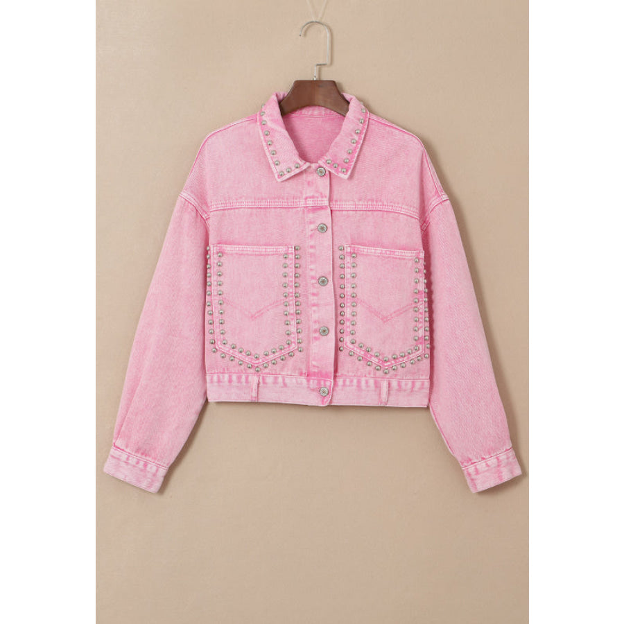 Studded Button Up Denim Jacket Apparel and Accessories