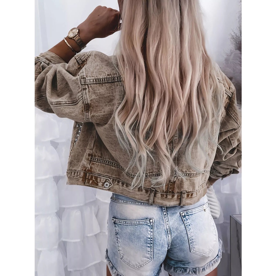 Studded Button Up Wash Denim Jacket Apparel and Accessories