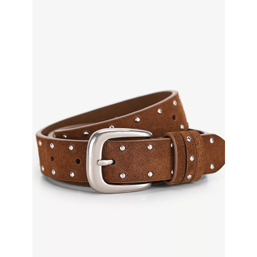 Studded Classic Buckle Belt Brown / ONESIZE Apparel and Accessories