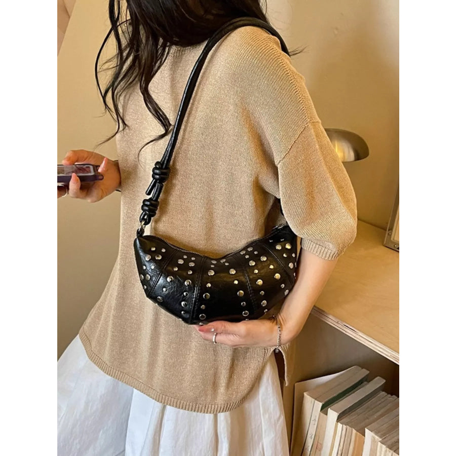 Studded Crescent Shoulder Bag Black / onesize Apparel and Accessories