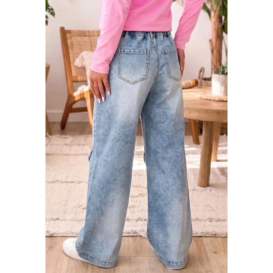 Studded Detail Wide-Leg Jeans Apparel and Accessories