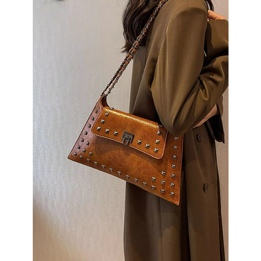 Studded Flap Chain Shoulder Bag Apparel and Accessories