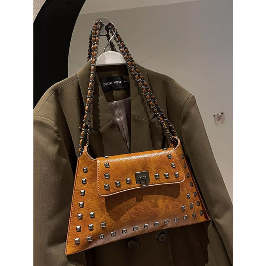 Studded Flap Chain Shoulder Bag Apparel and Accessories