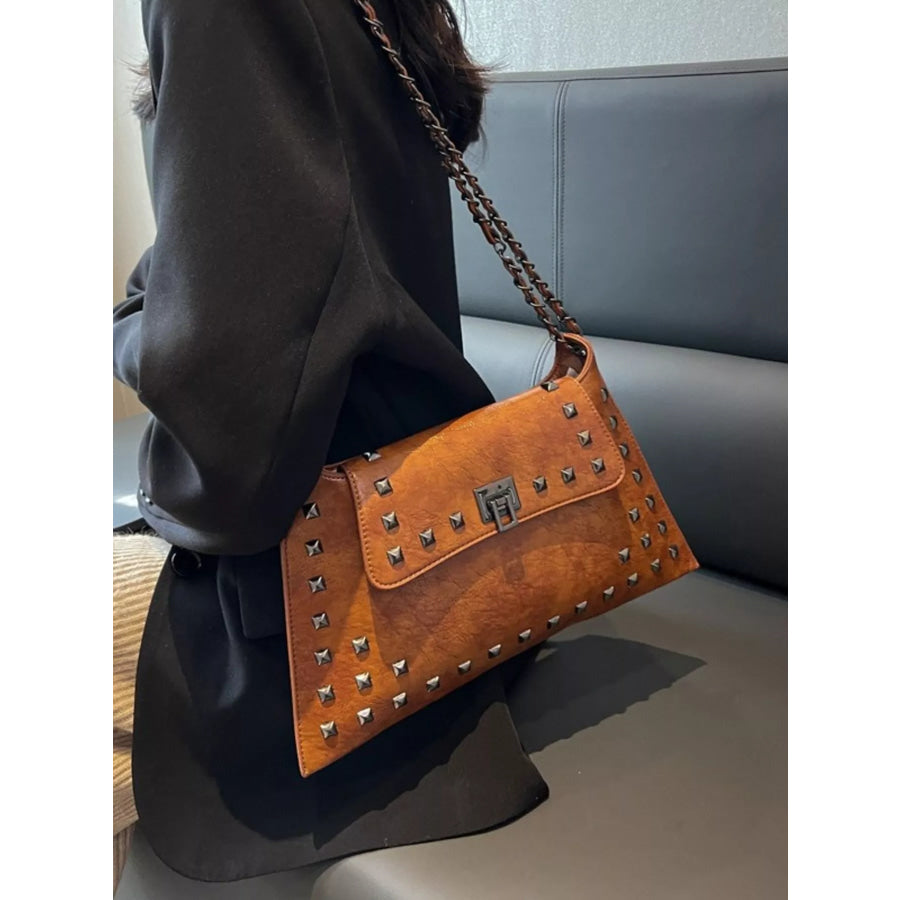 Studded Flap Chain Shoulder Bag Apparel and Accessories