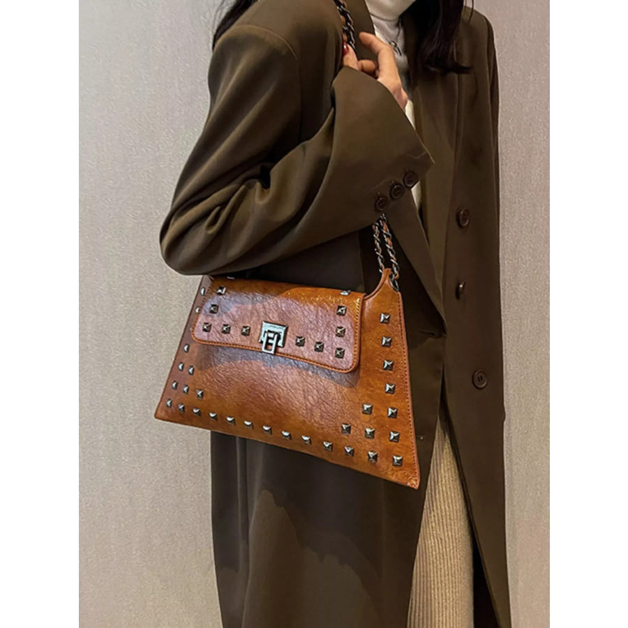 Studded Flap Chain Shoulder Bag Apparel and Accessories