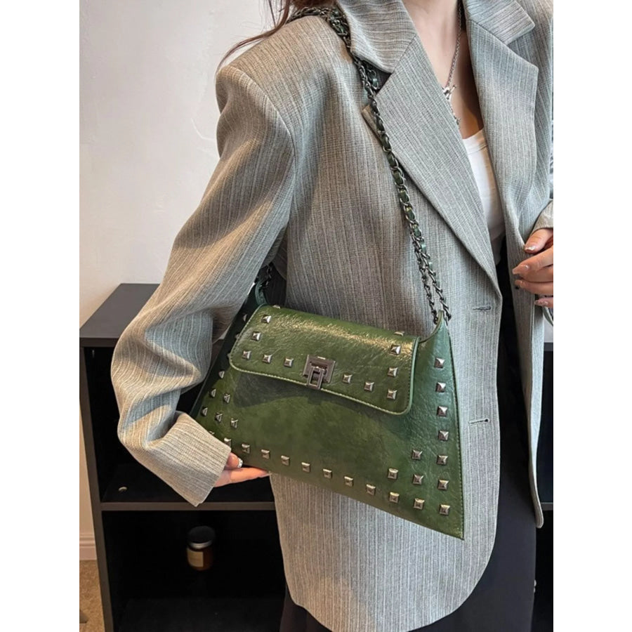 Studded Flap Chain Shoulder Bag Apparel and Accessories