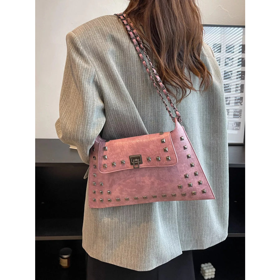 Studded Flap Chain Shoulder Bag Apparel and Accessories