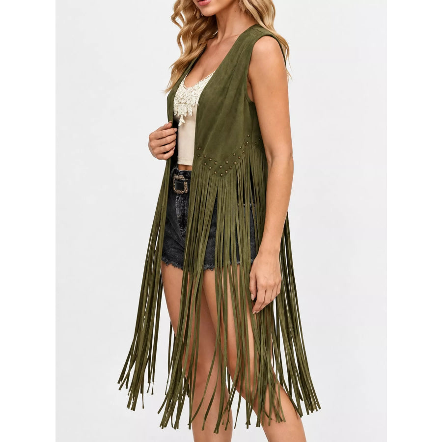 Studded Fringe Vest Coat Apparel and Accessories