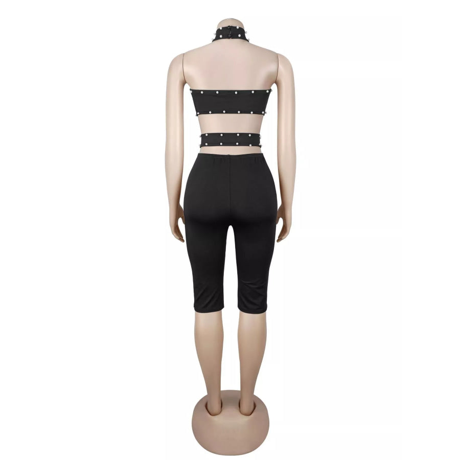 Studded Halter Cut-Out Romper Apparel and Accessories