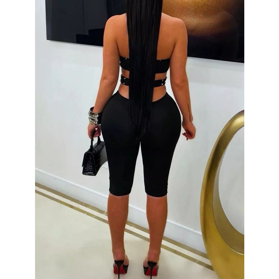 Studded Halter Cut-Out Romper Apparel and Accessories