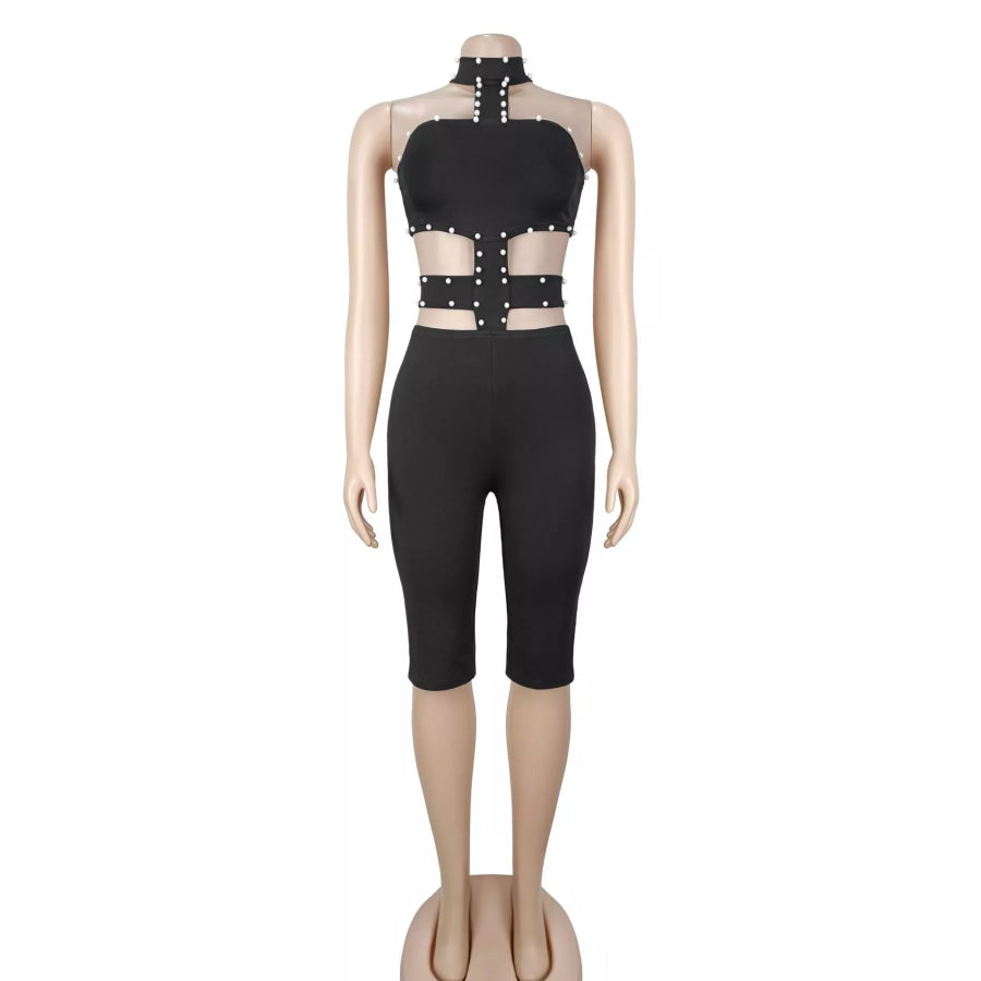 Studded Halter Cut-Out Romper Apparel and Accessories