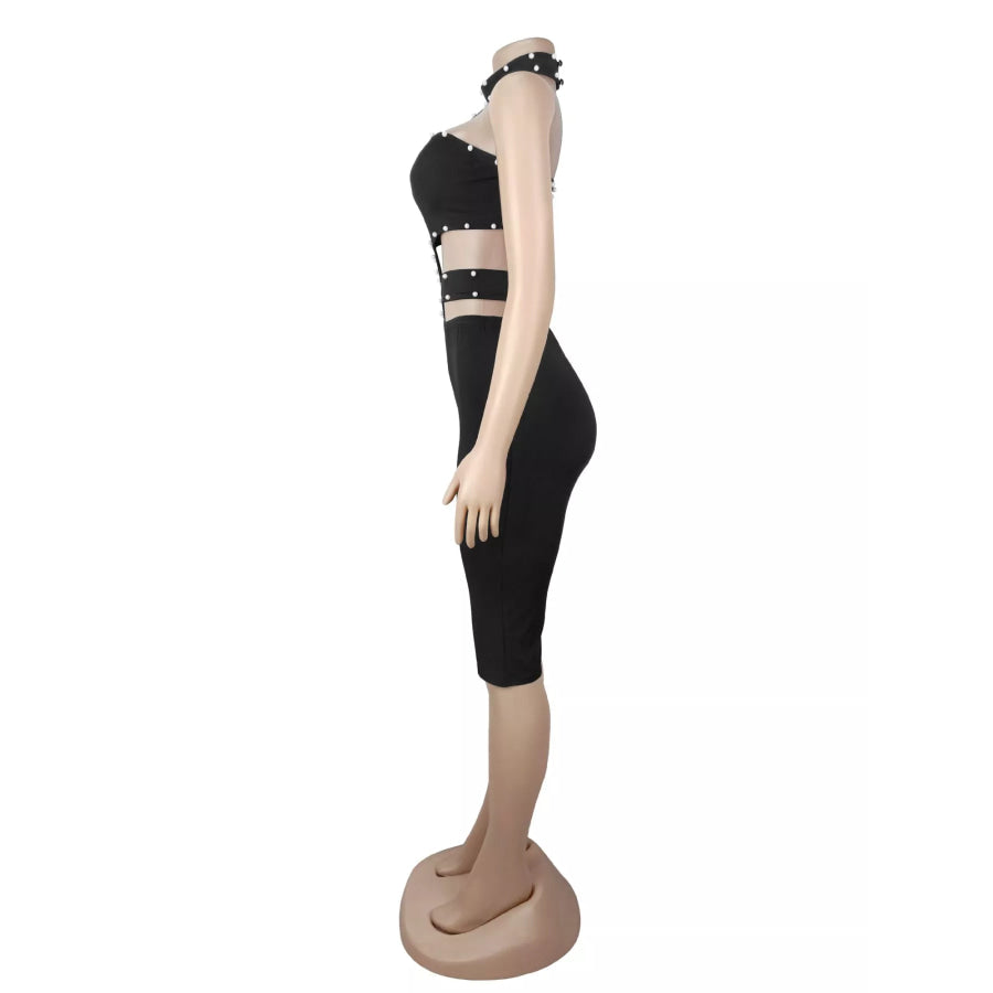 Studded Halter Cut-Out Romper Apparel and Accessories