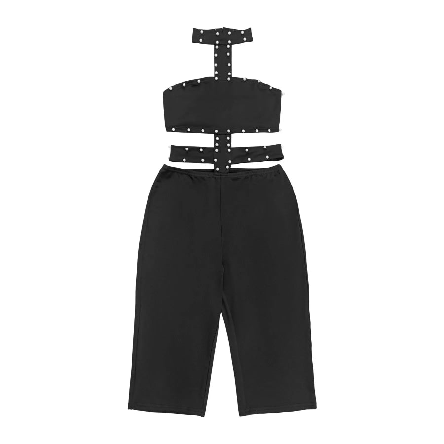 Studded Halter Cut-Out Romper Apparel and Accessories