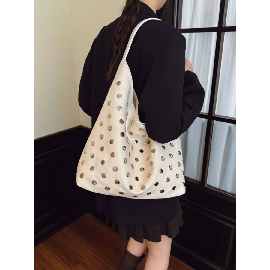 Studded Hobo Shoulder Bag Beige / One Size Apparel and Accessories