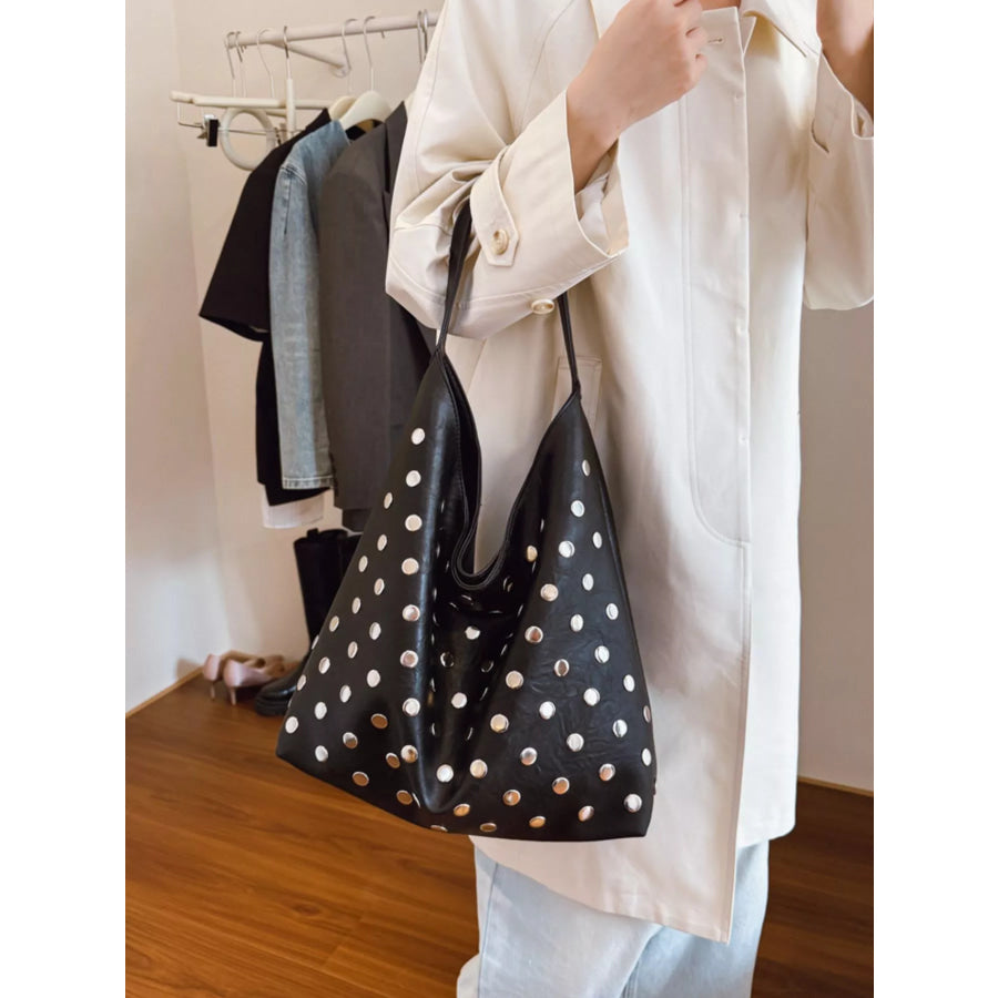 Studded Hobo Shoulder Bag Black / One Size Apparel and Accessories
