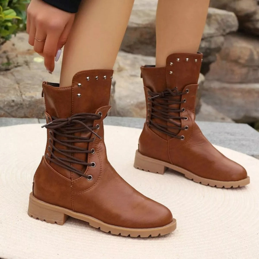 Studded Lace-Up Boots Apparel and Accessories