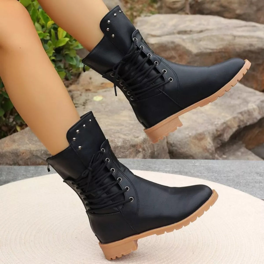 Studded Lace-Up Boots Apparel and Accessories