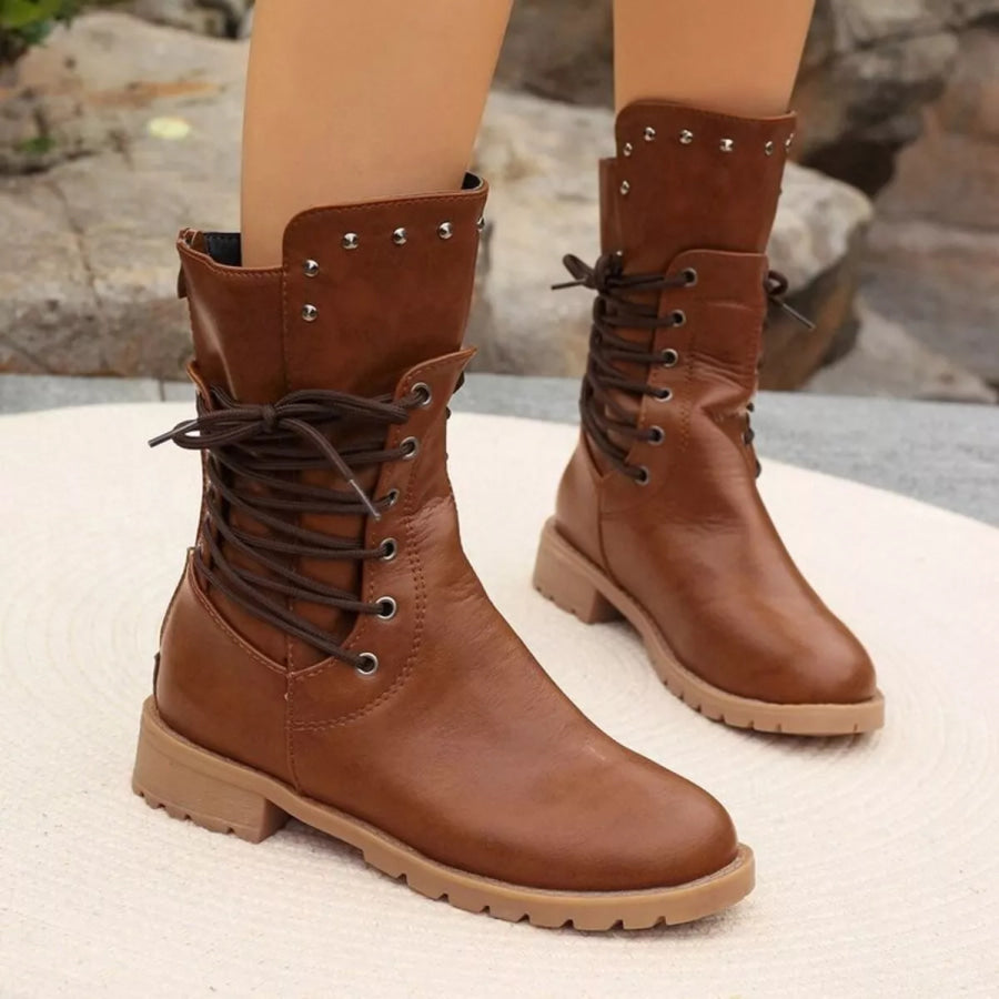 Studded Lace-Up Boots Apparel and Accessories
