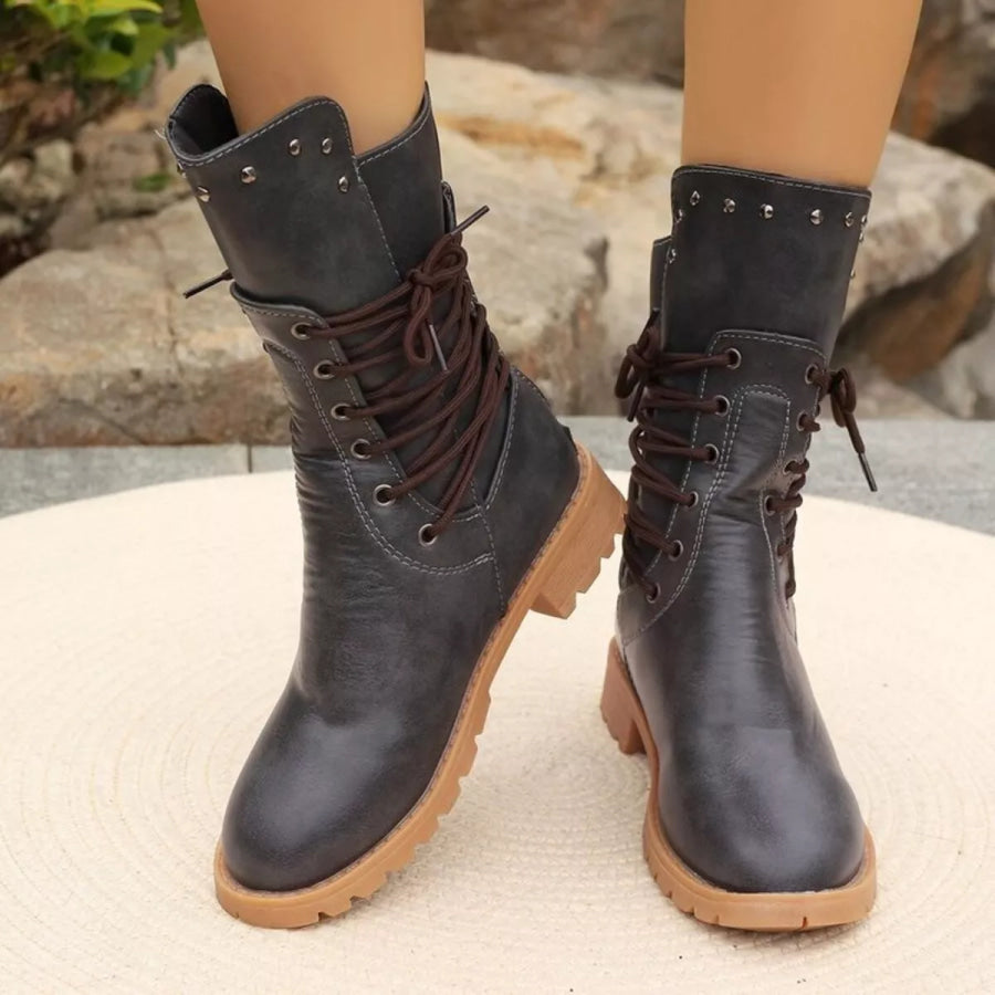 Studded Lace-Up Boots Apparel and Accessories