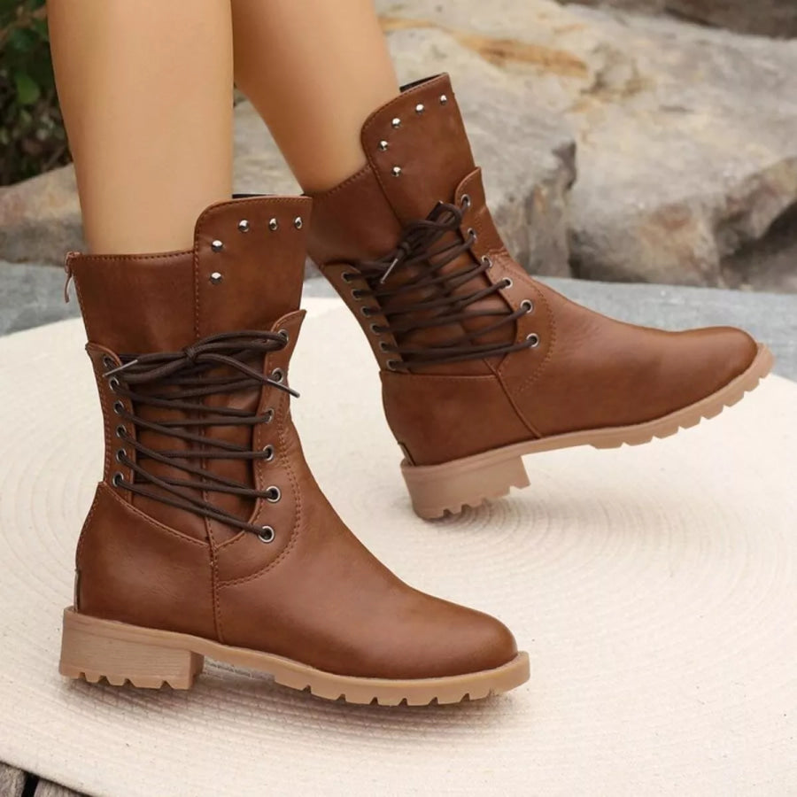 Studded Lace-Up Boots Apparel and Accessories