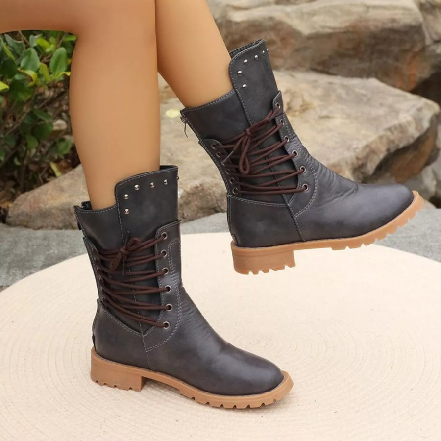 Studded Lace-Up Boots Apparel and Accessories