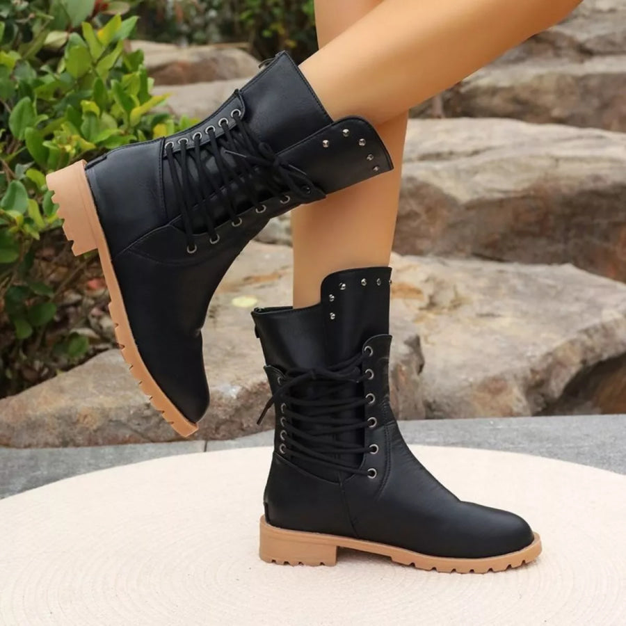 Studded Lace-Up Boots Apparel and Accessories