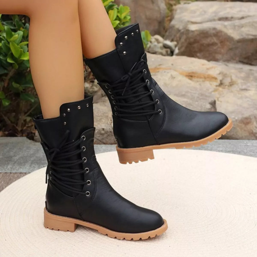 Studded Lace-Up Boots Apparel and Accessories