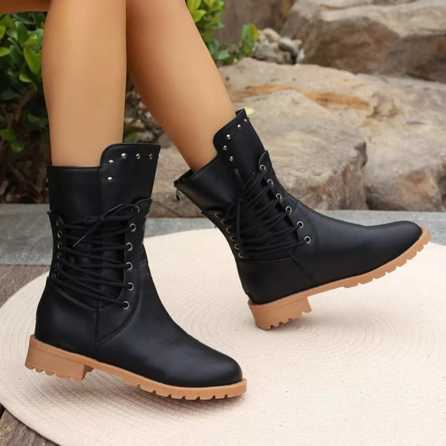 Studded Lace-Up Boots Apparel and Accessories