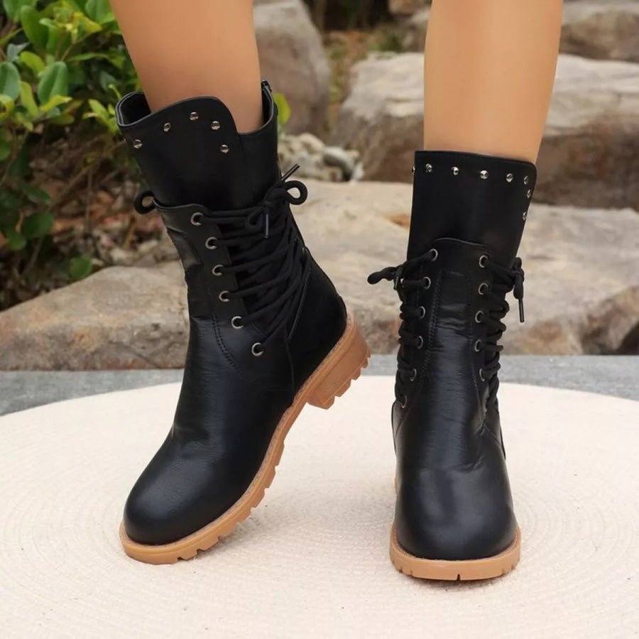 Studded Lace-Up Boots Black / 36 Apparel and Accessories