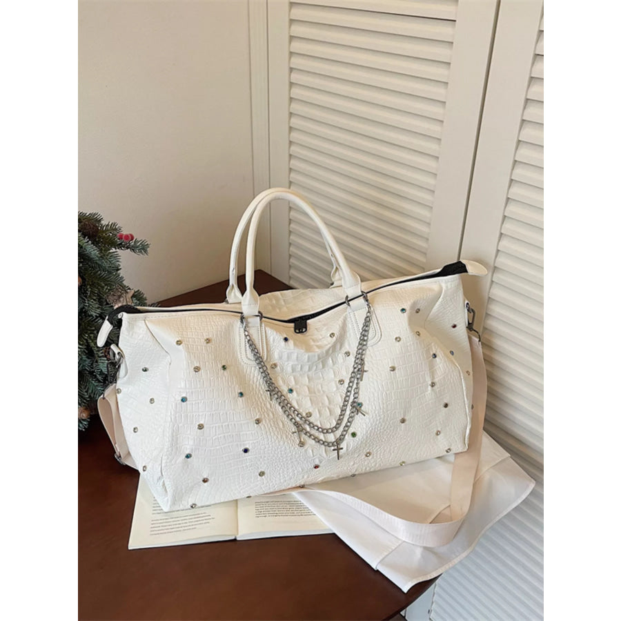 Studded Large Capacity Travel Bag Ivory / One Size Apparel and Accessories