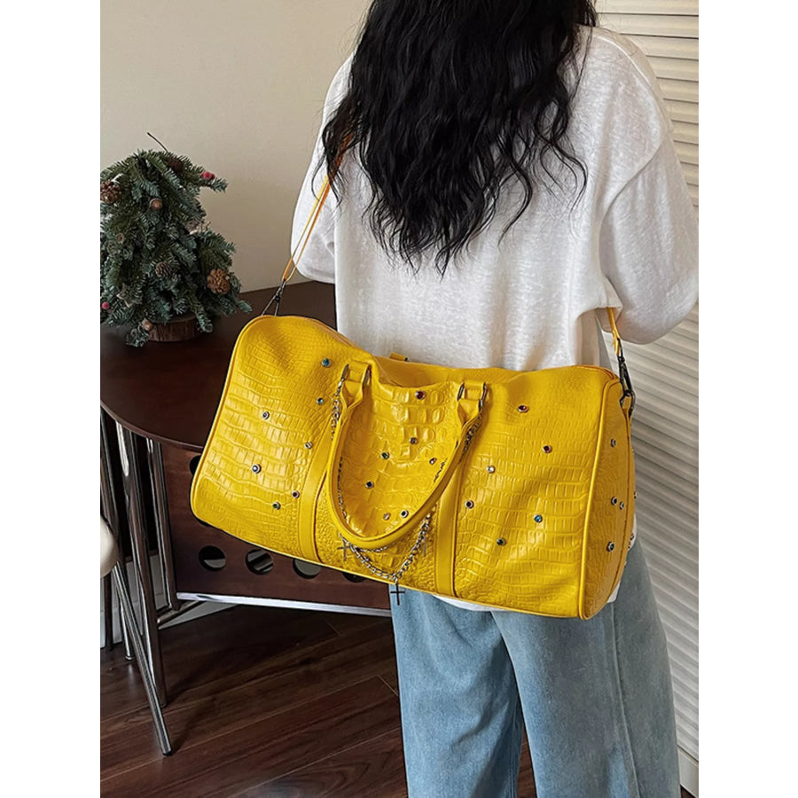 Studded Leather Duffel Bag Gold / One Size Apparel and Accessories