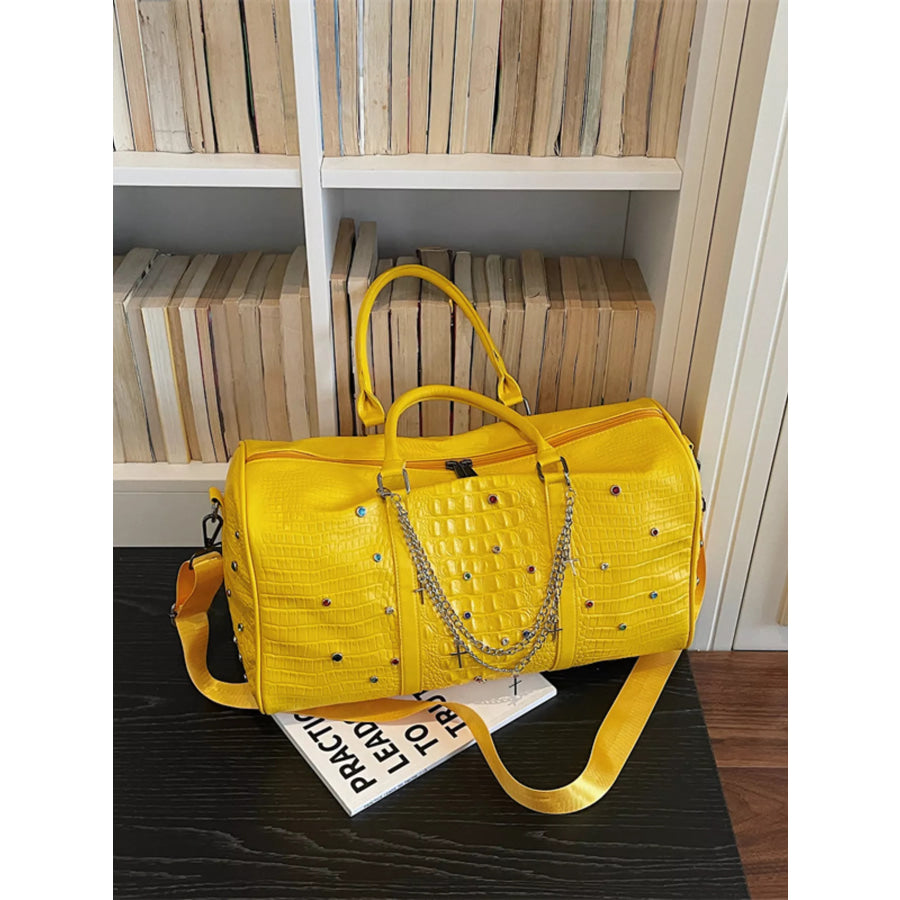 Studded Leather Duffel Bag Gold / One Size Apparel and Accessories