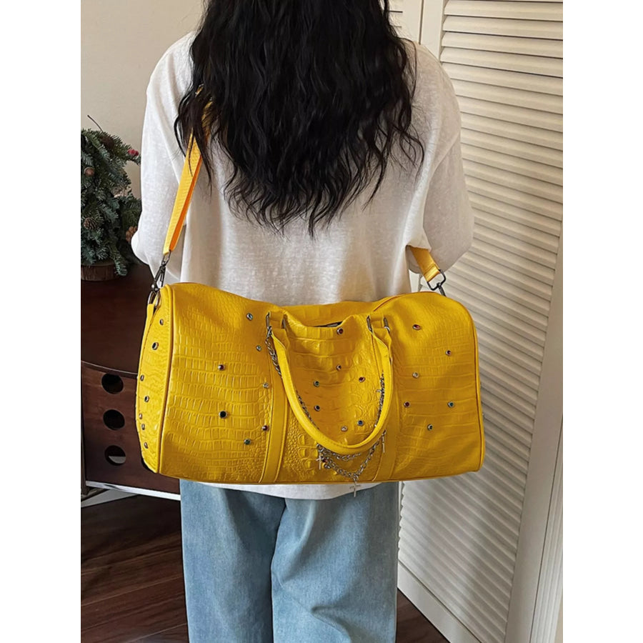 Studded Leather Duffel Bag Gold / One Size Apparel and Accessories