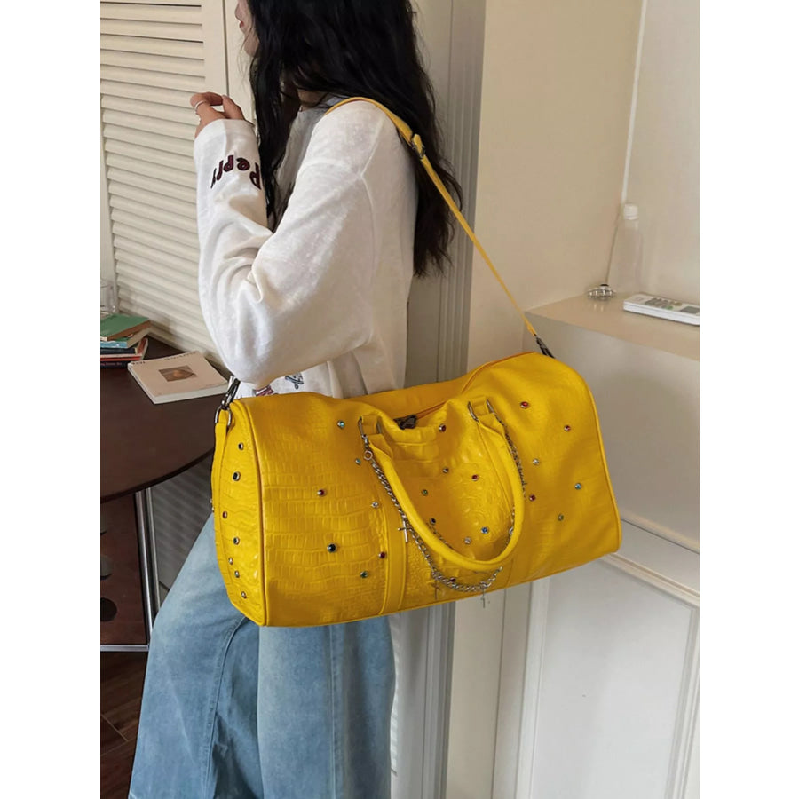 Studded Leather Duffel Bag Gold / One Size Apparel and Accessories
