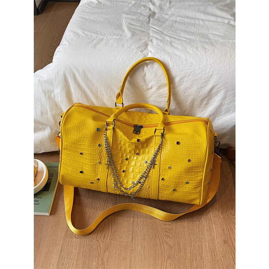 Studded Leather Duffel Bag Gold / One Size Apparel and Accessories