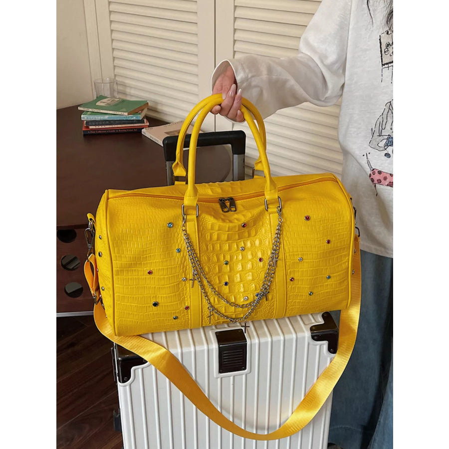 Studded Leather Duffel Bag Gold / One Size Apparel and Accessories