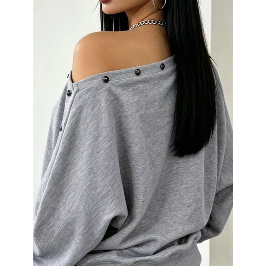 Studded Off Shoulder Long Sleeve T-Shirt Apparel and Accessories