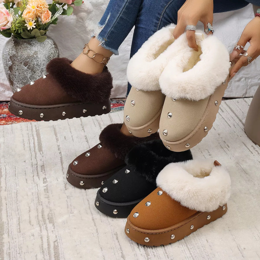 Studded Platform Faux Fur Lined Winter Boots Apparel and Accessories