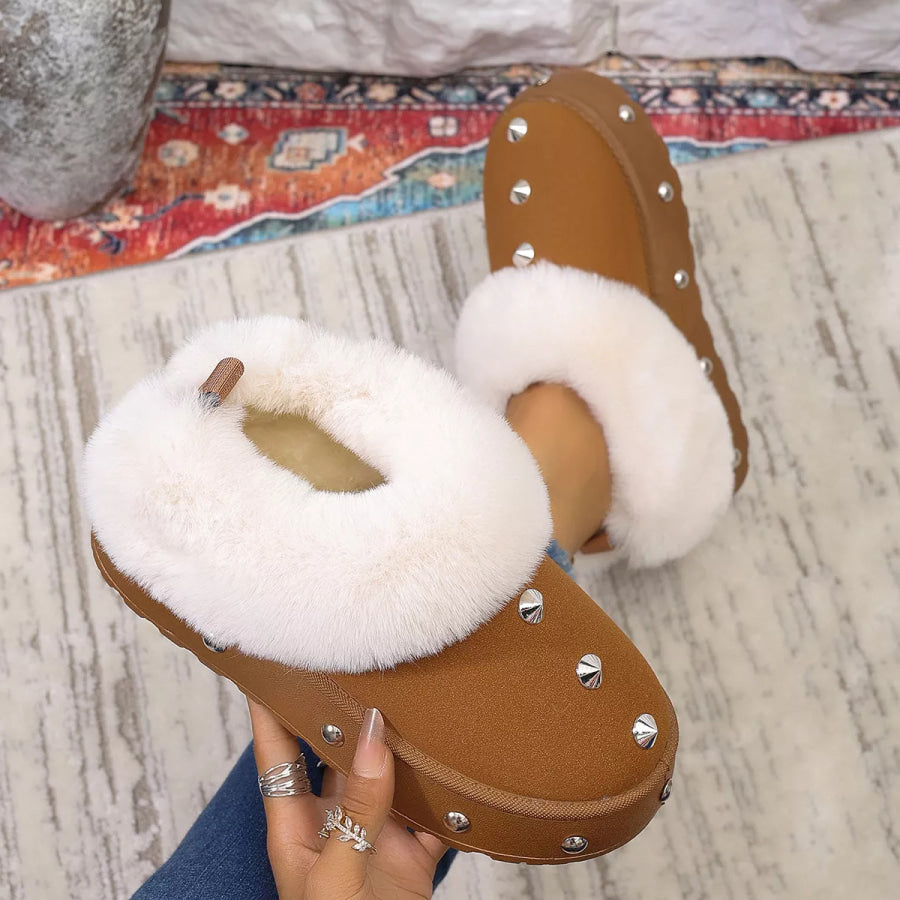 Studded Platform Faux Fur Lined Winter Boots Apparel and Accessories