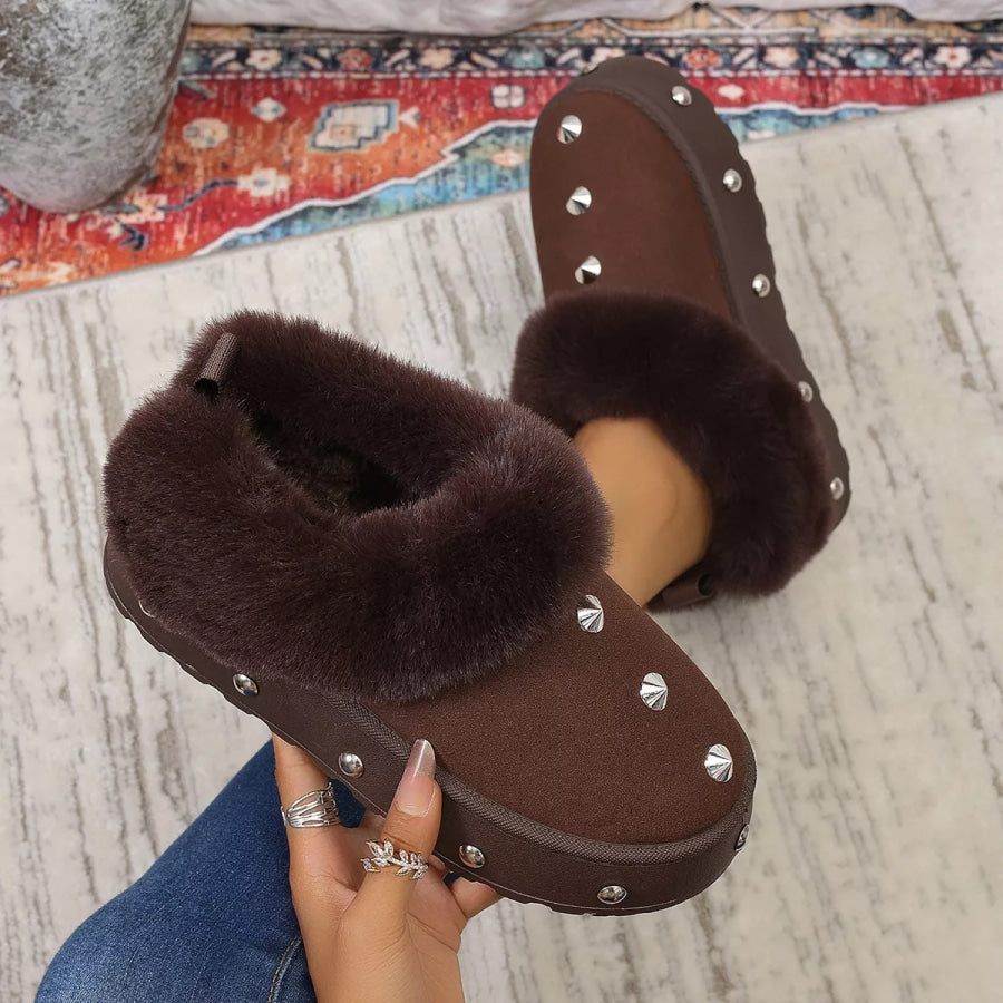 Studded Platform Faux Fur Lined Winter Boots Apparel and Accessories