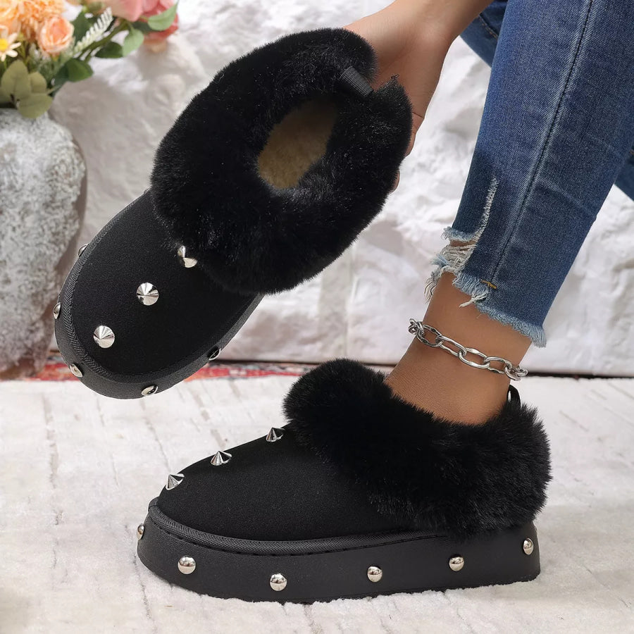 Studded Platform Faux Fur Lined Winter Boots Apparel and Accessories